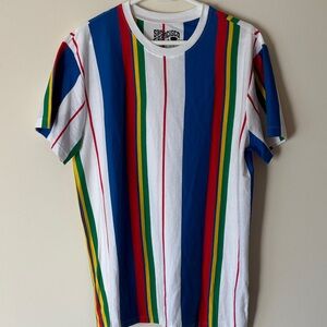 Multicolor Vertical Stripe Crewneck T-Shirt - Blue/White